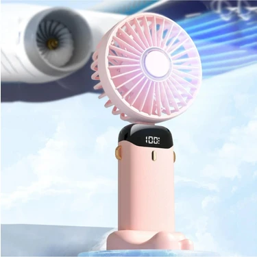 Ensiga USB Vantilatör 5 Kollu Mini El Taşınabilir LCD Ekranlı Pembe Renk Ayarlanabilir