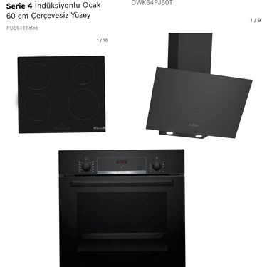 BOSCH Siyah 3 Lü ELEKTRİKLİ OCAK(İNDÜKSİYONLU) Ankastre Set 287 ( HBF512BB1T -PUG61KAA5E -