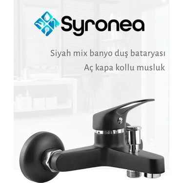 Siyah Mix Banyo Bataryası Duş Aç Kapa Musluk Sıcak Soğuk Su Girişli 3 Yıl