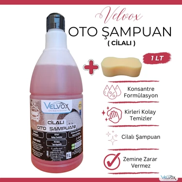 Velvox Cilalı Oto Şampuanı Oto Köpüğü 1000 ml + Köpürtme Süngeri Hediye, Oto Köpük, Araç Şampuanı,