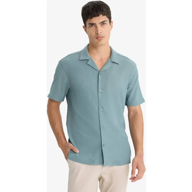 DeFacto Modern Fit Polo Yaka Dokulu Penye Kısa Kollu Gömlek