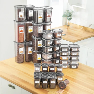 46 Parça Kare Erzak ve Bakliyat Saklama Kabıbaharat Seti Fiyatı