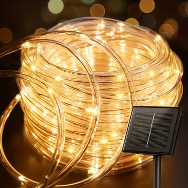 Solar Güneş Enerjili Hortum Kaplamalı 10 Metre 100 LED Iç Dış Mekan Bahçe Balkon Teras Aydınlatma
