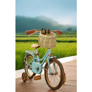 Çıtçıtlı Askı Detaylı El Yapımı Rattan Sepet - Bisiklet & Scooter