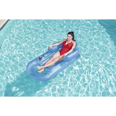 Bestway Deniz Yatağı Mavi Renk 161x84 cm Sırt Dayamalı ve İçecek Hazneli Lüks
