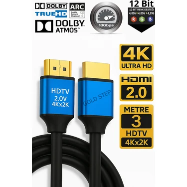Gold Step 4K Ultra Hd 2.0V Alüminyum Başlık Altın Uçlu Hdmi