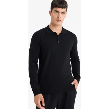 DeFacto Standart Fit Polo Yaka Premium Düğmeli Triko Kazak