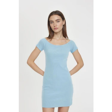DeFacto Coool Bodycon Vücuda Oturan Kayık Yaka Basic Fitilli Kaşkorse Mini Elbise