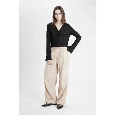 DeFacto Paraşüt Poplin Pantolon Basic Cepli Beli Lastikli
