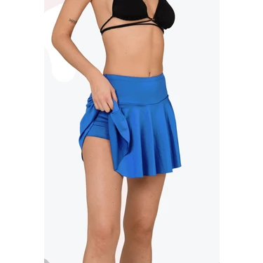 Mayoport Mavi Yüksek Bel Şortlu Etek %86 Mikropolyester Plaj & Spor Kullanımı İçin