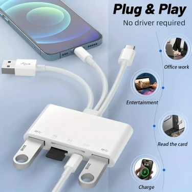 Type-C Lightning USB Çıkışlı 5in1 Hafıza Kart Okuyucu All Round Sd Kart Tf Kart U Disk