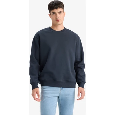DeFacto Relax Fit Bisiklet Yaka Kalın İçi Yumuşak Tüylü Basic Düz Sweatshirt