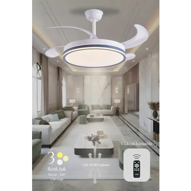 Hoogar German Kuhle Antrasit Tavan Vantilatörü 3 Renk Led Gizli Pervaneli Kumandalı Dimmer Ayarlı