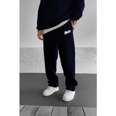 Stwd Baskılı Baggy Lacivert Yazlık 3 Iplik Bol Kesim Düz Paça Mevsimlik Eşofman Altı
