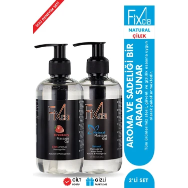 Çilek Aromalı ve Natural Masaj Jeli 2’li Set – 250ML x 2 Su Bazlı Kayganlaştırıcı Jel – Su Bazlı