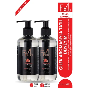 Fixcla Çilek Aromalı 2’li Kayganlaştırıcı Jel Seti 250 ml Alkol İçermeyen Cilt Dostu