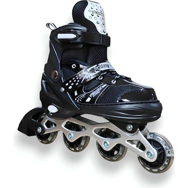 Furkan Toys F-Sports Siyah Ayarlanabilir 2+2 Işıklı Metal Alıştırma Pateni