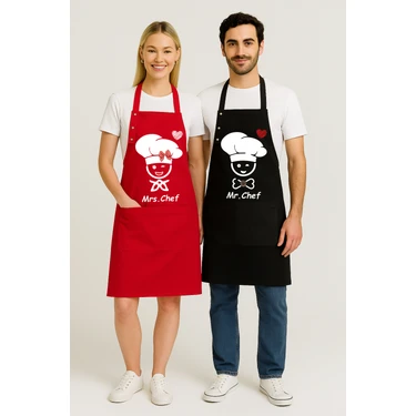 Kumaş Mutfak Önlüğü Seti 2'li Leke Tutmaz Su Itici %65 Pamuk %35 Polyester Kadın - Erkek Chef Şef