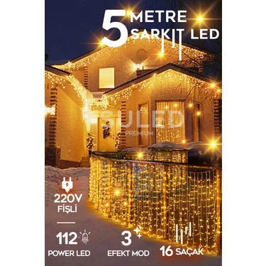 Sarkıt LED Işık 5 Metre Premium Efekt Modlu 112 LED 16 Saçak Iç & Dış Süsleme 220V