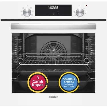 Simfer 8209 Beyaz Cam Ankastr Fırın 76 lt A Enerji Sınıfı 9 Fonksiyon Turbo