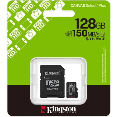 Kingston SDCS3/128GB 128GB microSDXC Canvas Select Plus Gen3 A1 150MB/s Hızlı Kart +