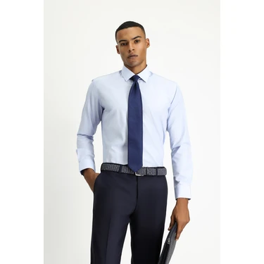 Kiğılı Uzun Kol Slim Fit Klasik Yaka Pamuklu Kolay Ütülenebilir Desenli
