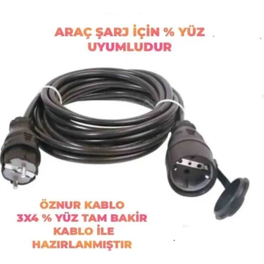 Öznur Kablo 3 x 4 mm 10 mt Uzatma Kablosu Elektrikli Araçlar İçin Uyumlu Güçlü