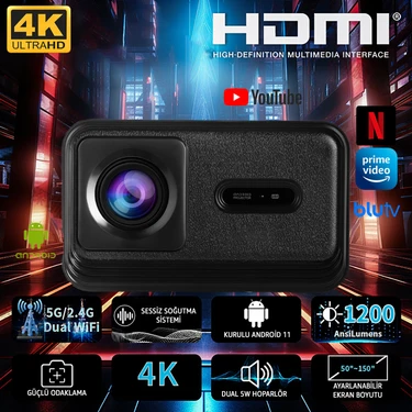 Robeve Lensun New 13 Projeksiyon Cihazı 4K Görüntü - Wifi Bluetooth Destekli - Android Kurulu