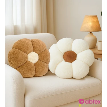 Pabtex 2'li Dekoratif Papatya Şeklinde Peluş Yastık 40 cm – Yumuşak ve Konforlu
