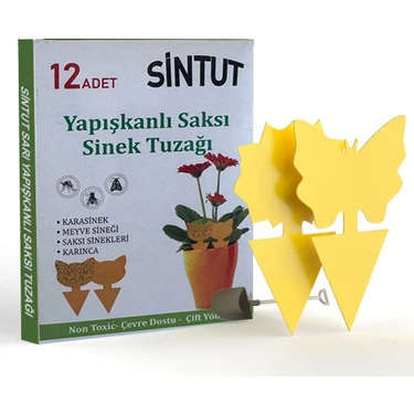 Sintut 12 Adet Saksı Tipi Yapışkanlı Sinek Tuzağı, Uv Işığı ve Neme Dayanıklı, Çift