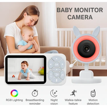 Crow's Tech Bebek Kamerası 1080p Çözünürlük Renkli Beyaz Monitörlü İki Yönlü Ses