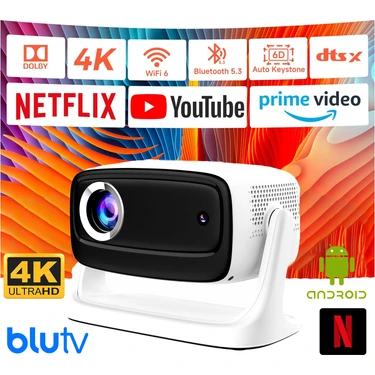 Robeve Lensun 4K Full Hd New 15 LED Projeksiyon Cihazı – 200 Inç, Wi-Fi, Bluetooth 5.2,