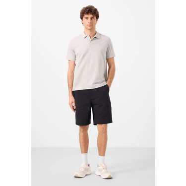 Tommy Life Siyah Standart Fit Dokuma Hafif Esnek Chino Erkek Şort -