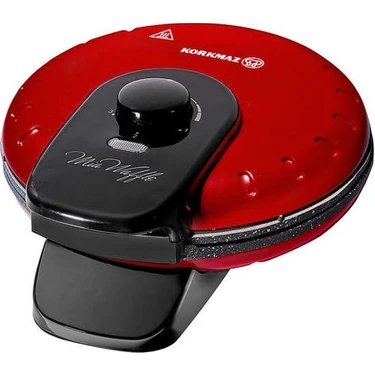 Korkmaz Mia Kırmızı Waffle Makinesi 850 Watt Yuvarlak Yüzey Şekilleri ile Ergonomik
