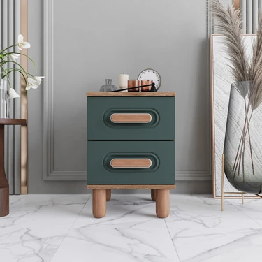Monzio Otto 2 Çekmeceli Komodin Tamamı Mdf (Yeşil) Fiyatı