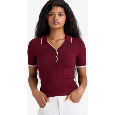 DeFacto Fitted Polo Yaka Triko Kısa Kollu Kazak