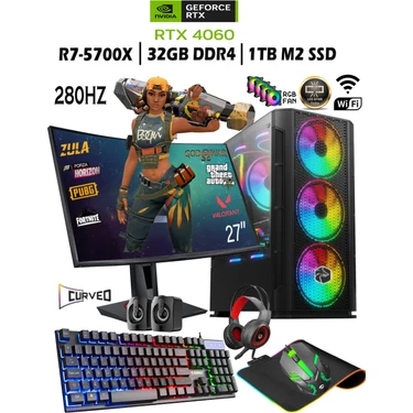 TC73 Ryzen 7 5700X 32GB 1tb M.2 SSD RTX4060 8gb 27'' 280HZ Fiyatı