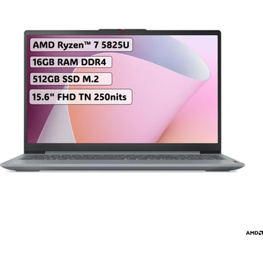 Lenovo Ideapad Slim 3 AMD Ryzen 7 5825U 16GB 512GB SSD Freedos 15.6" FHD Taşınabilir Bilgisayar