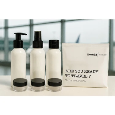 Royal Gross Plastik Seyahat Boy 100ML Beyaz Şişe ve Kavanoz 6’lı Set – Çantalı Seyahat