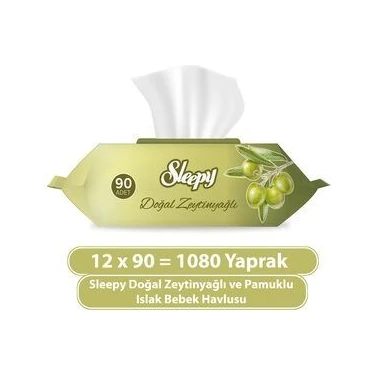 Sleepy Doğal Zeytinyağlı ve Pamuklu Islak Bebek Havlusu 12X90 (1080