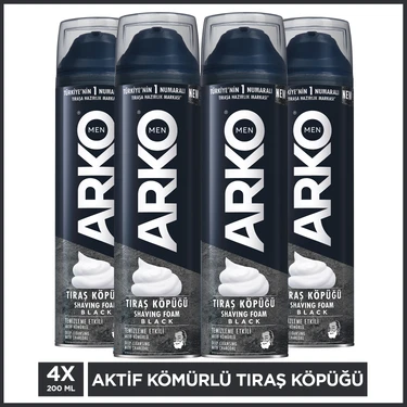 Arko Men 4 x 200 Ml Black Tıraş Köpüğü Aktif Kömürlü Temizleme Etkisi ile Hassas Ciltler