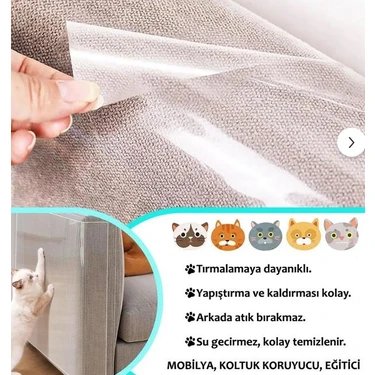 Kedi Koltuk Mobilya Koruyucu Tırmalama Caydırıcı Parlak Kendinden Yapışkanlı Şeffaf Folyo 50 x 1