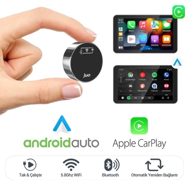 Juo Kablosuz Carplay Android Auto Kabloludan Kablosuza Çevirici USB ve Type-C