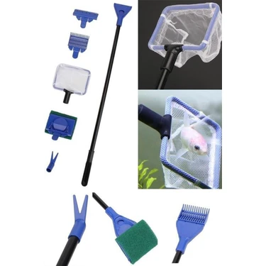 Akvaryum Temizleme Seti Sünger Akvaryum Sileceği Yosun Sıyırıcı Balık Kepçesi Akvaryum