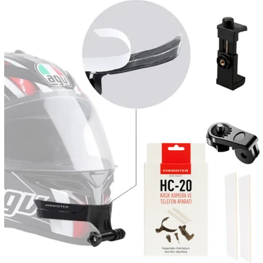 Knmaster HC-20 Motosiklet Kask Çene Yapıştırıcılı Telefon Ve Aksiyon Kamera Tutucu Full