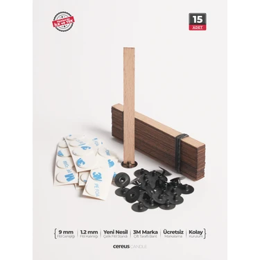 Cereus Ahşap Mum Fitili 9mm x 100mm x 1.2mm - 15 Adet | Yüksek Koku Performansı, Şömine Etkisi,