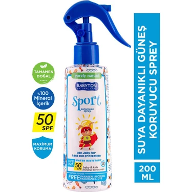 Babyton Suya Dayanıklı Güneş Spreyi SPF 50 Tüm Ciltler İçin 200 ml Çocuklar İçin