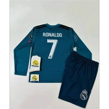 R.e.a.l M.a.d.r.i.d 2018 Cristiano Ronaldo Turkuaz Röveşata Uzun Kol Çocuk Forması 4'lü Set
