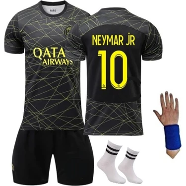 Paris Saint-Germain Fc Neymar Jr Gold-Siyah Özel Tasarım Retro Çocuk Forması 4 Parça