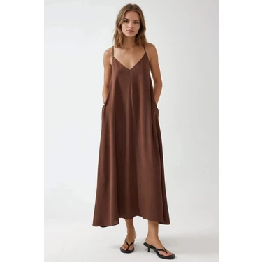 Hiccup Kadınlar V -Yaka A-Form Maxi Elbise Mocha